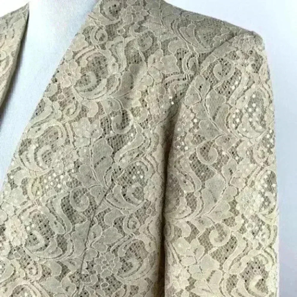 Women’s shrug jacket cream lace sequins evening - Picture 8 of 11